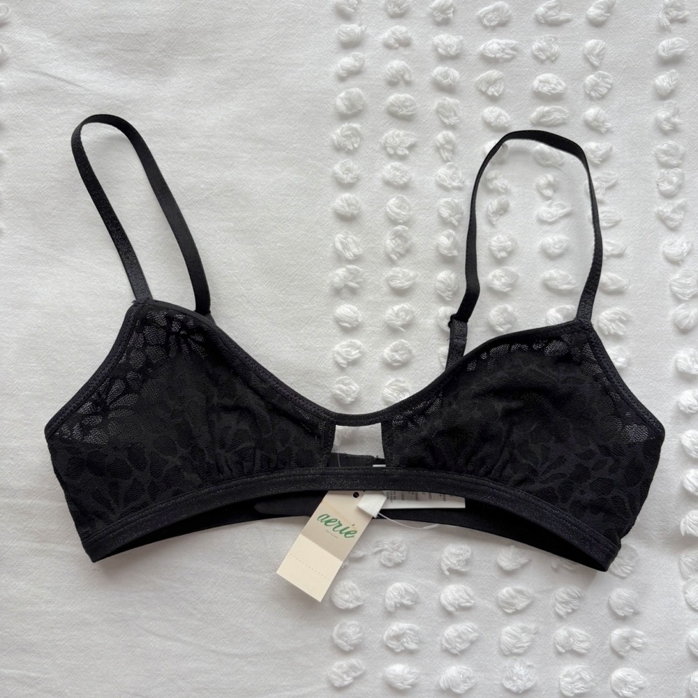 Aerie Black Floral Lace Bralette • NWT • Size XS